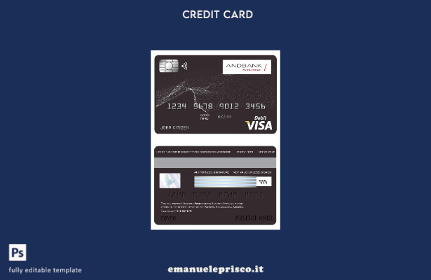 modello di carta visto bancario Andorra Andbank in stile verificato